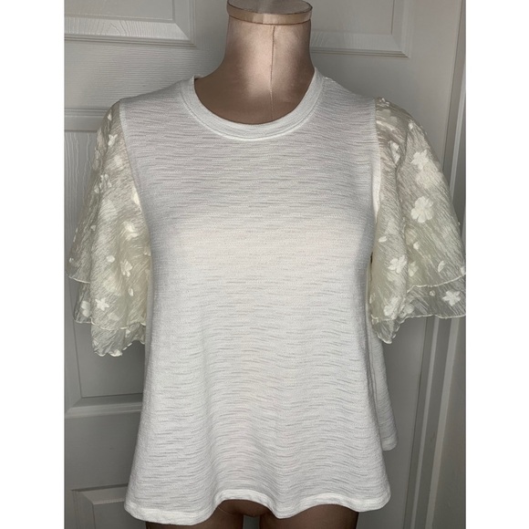 Anthropologie Eri+Ali Floral Sleeves White Sz S - Picture 3 of 9
